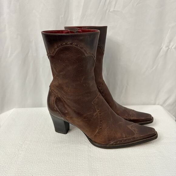 Eddie Bauer Boots Womens 7 M Ankle Wingtip Brown Leather Brazil Western Snip Toe - Picture 1 of 11